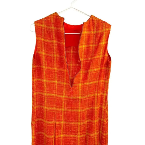 Vintage Stacy Ames Tweed Windowpane Sheath Dress Burnt Orange size 14 - Picture 8 of 16